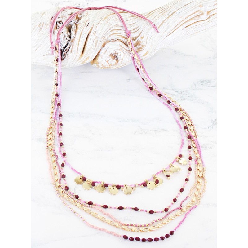Adjustable Multi Strand Bead & Chain Necklace