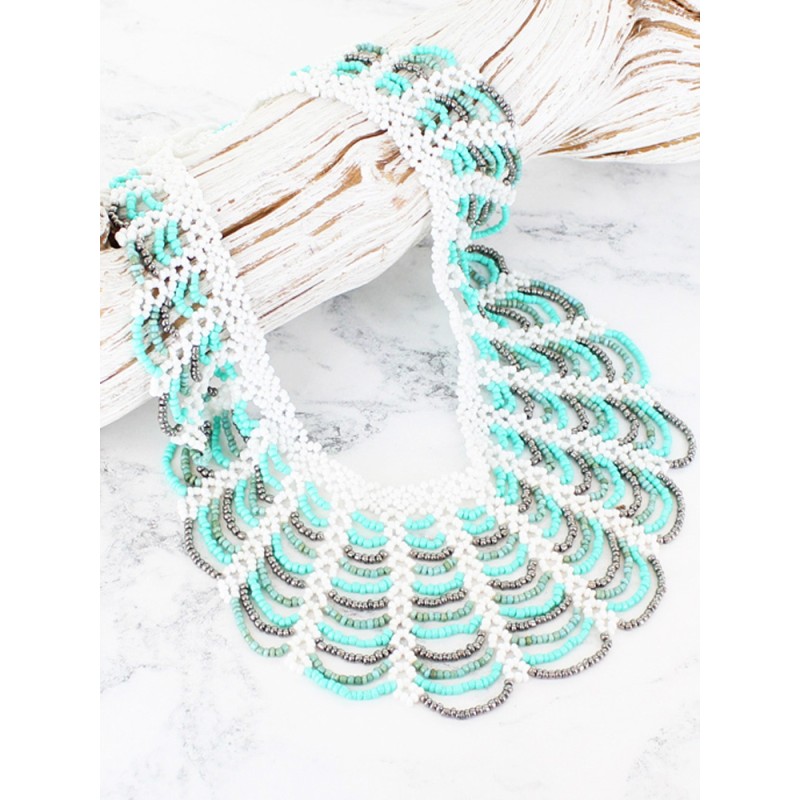 Beaded Lace Collar Necklace Mint