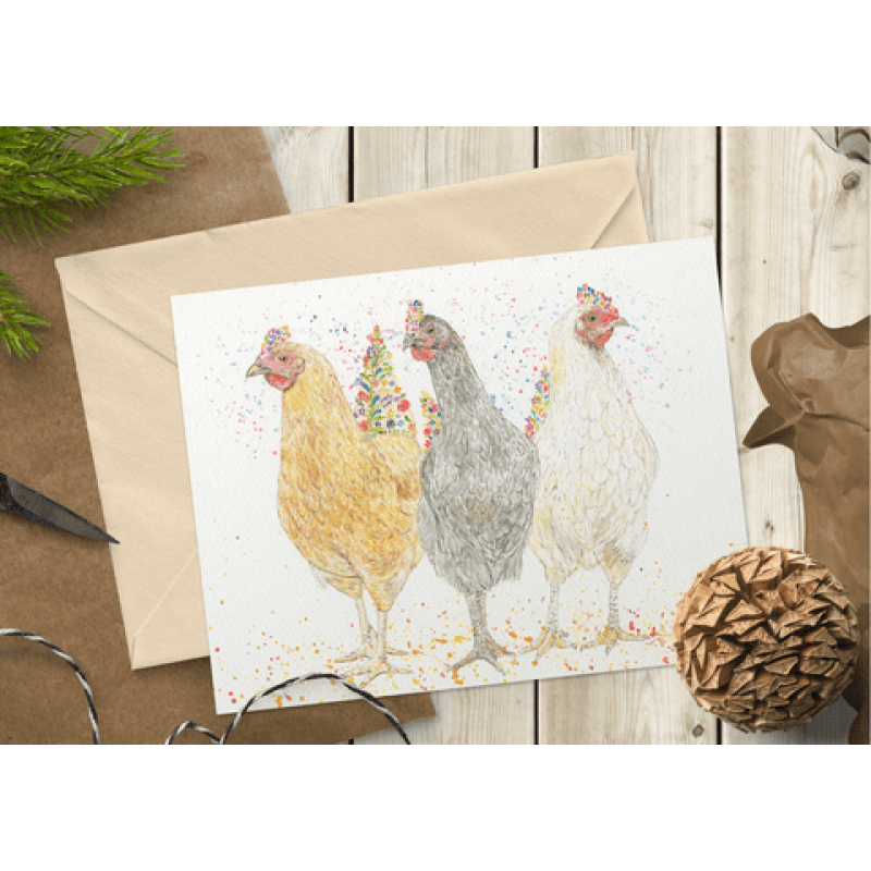 Watercolour Flock of Chickens Greetings Card