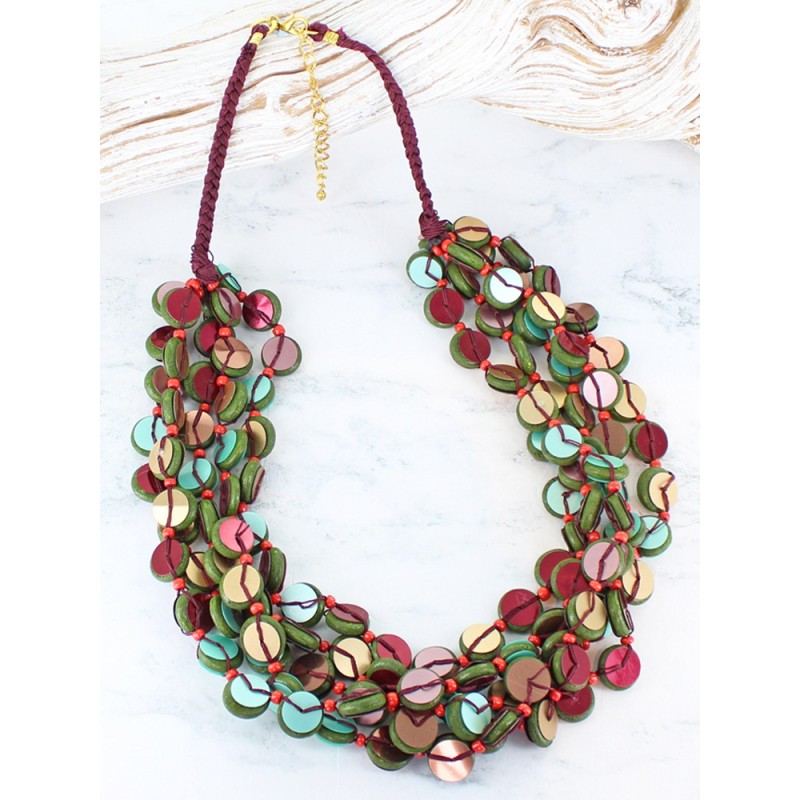 Chunky Wooden Bead & Sequin Necklace