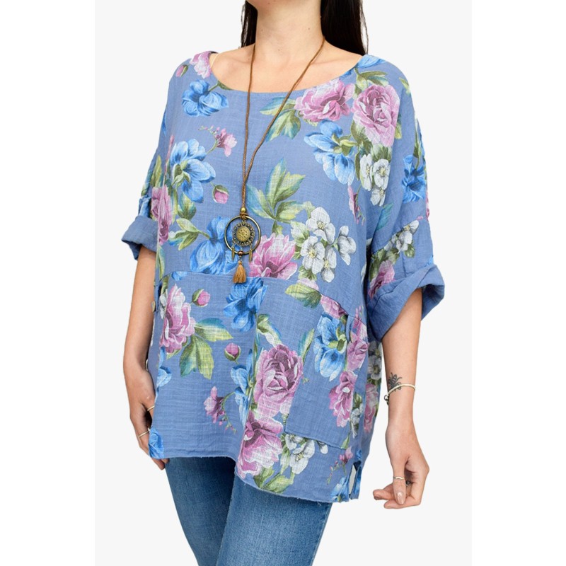 Floral Print Cotton Top and Necklace