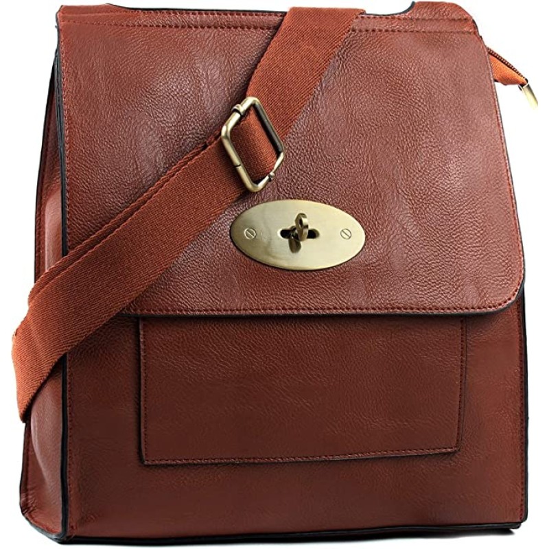 Crossbody Faux Leather Bag with Oval Clasp