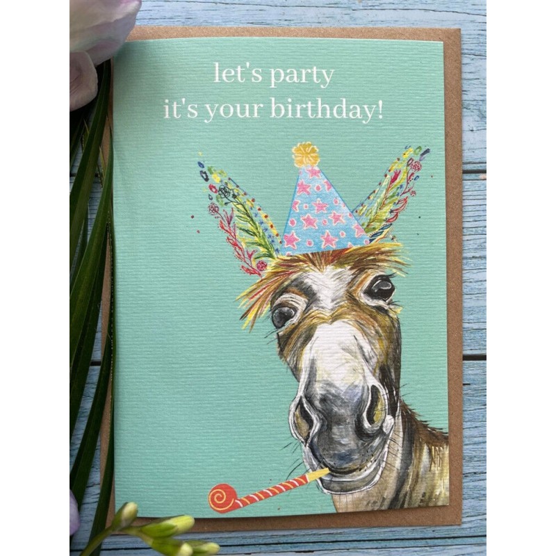 Let's Party Donkey Birthday Card