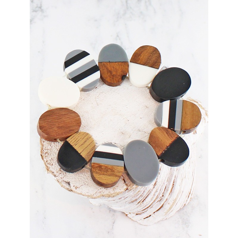 Elasticated Resin and Wood Oval Bracelet