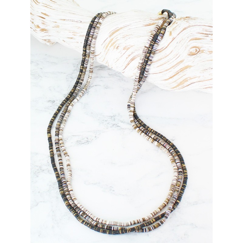 Long 3 Strand Black and Gold Sequin Necklace
