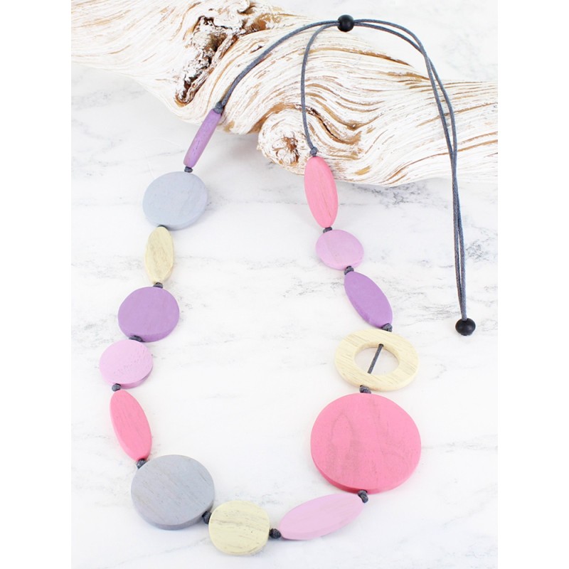 Long Mixed Shape Wooden Necklace