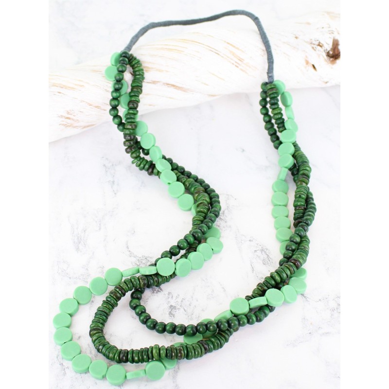 Long Triple Strand Wooden Necklace