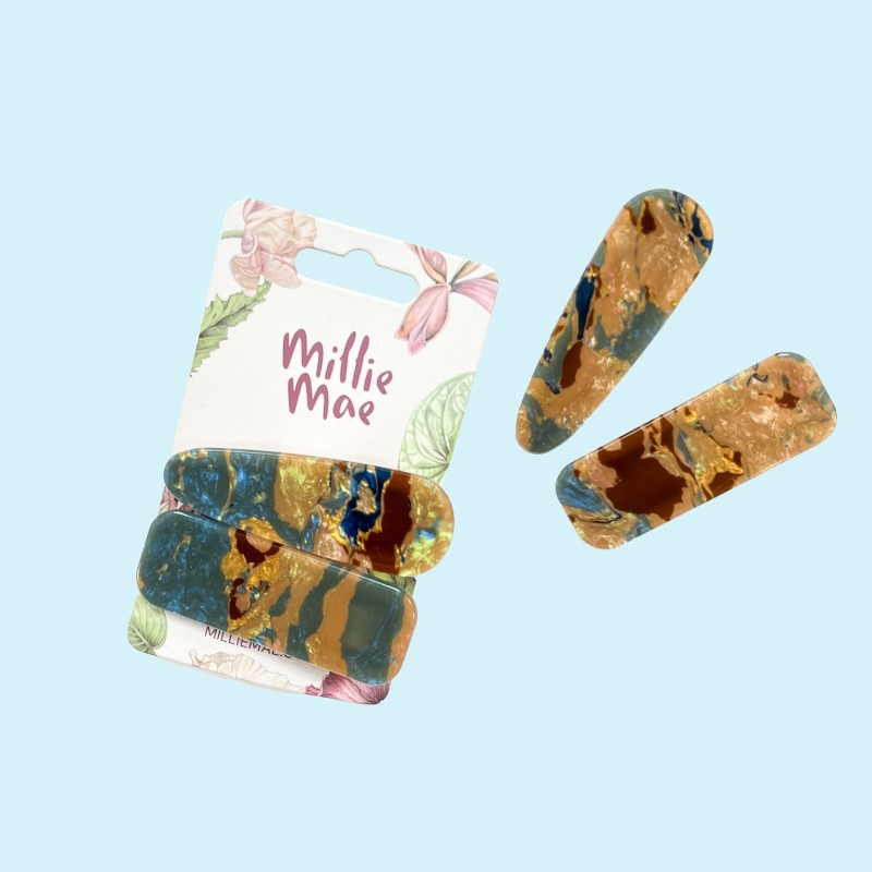 Millie Mae Teal Marble Hair Clips