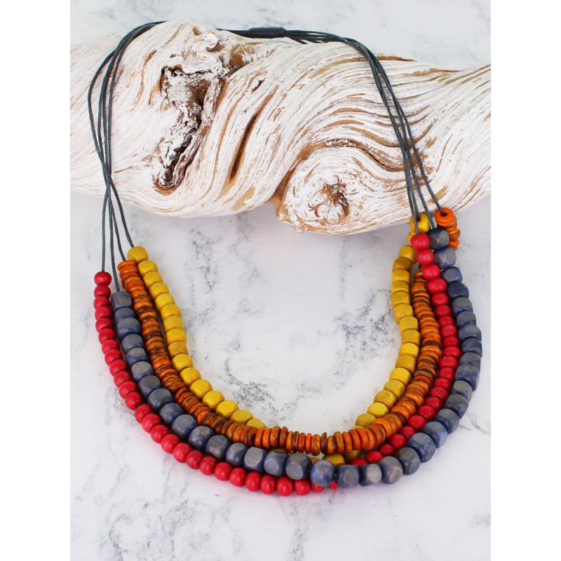 Mixed Colour 4-Strand Wooden Necklace