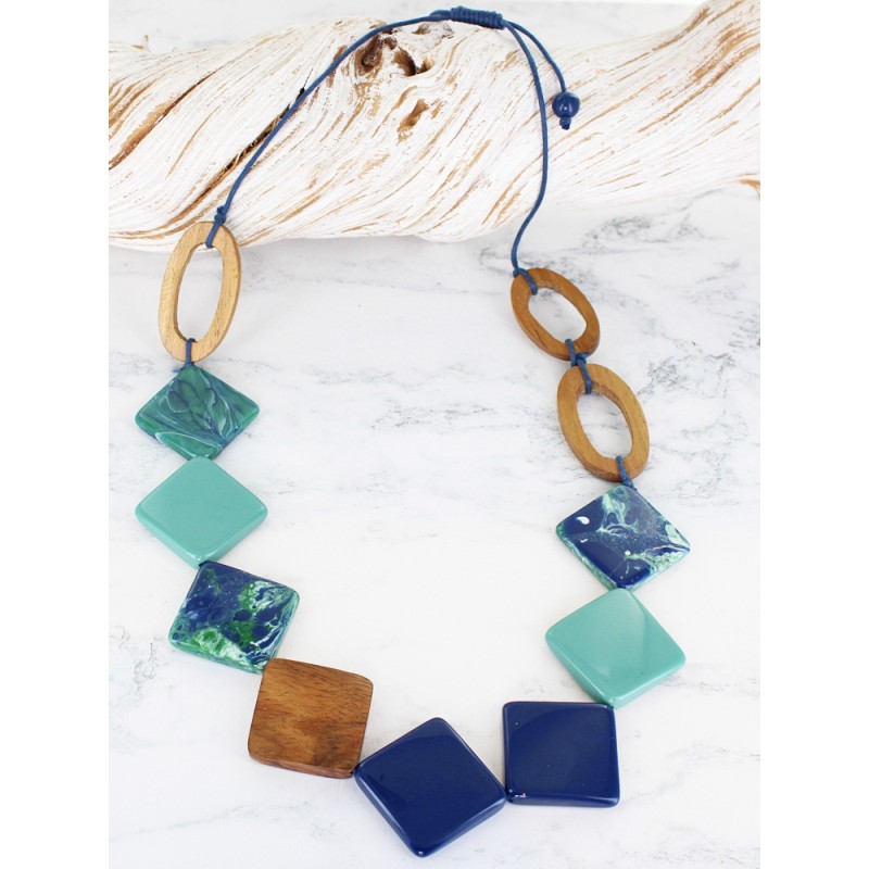 Mixed Resin & Wood Adjustable Necklace
