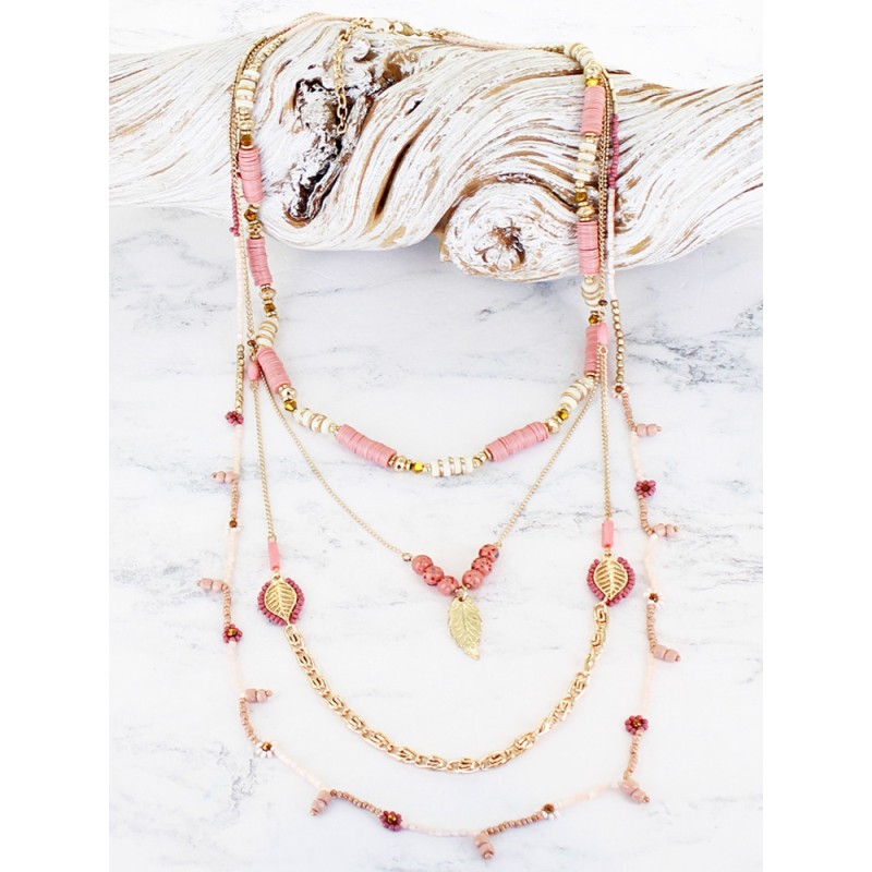 Multi Strand Bead & Chain Necklace