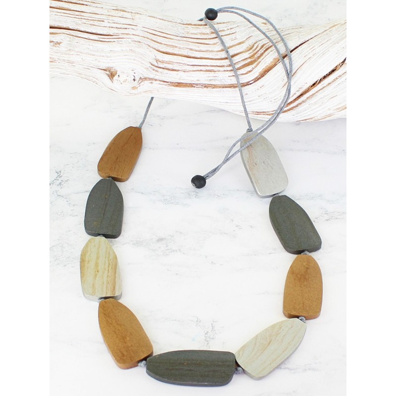 Oval Wooden Pebble Necklace