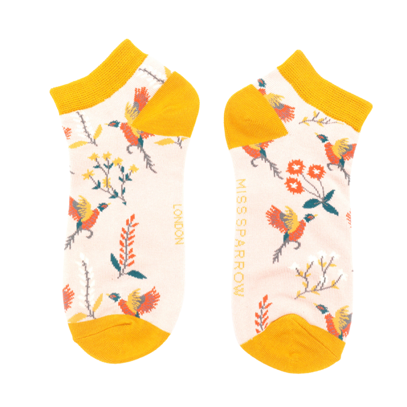 Flowers & Pheasants Bamboo Trainer Socks