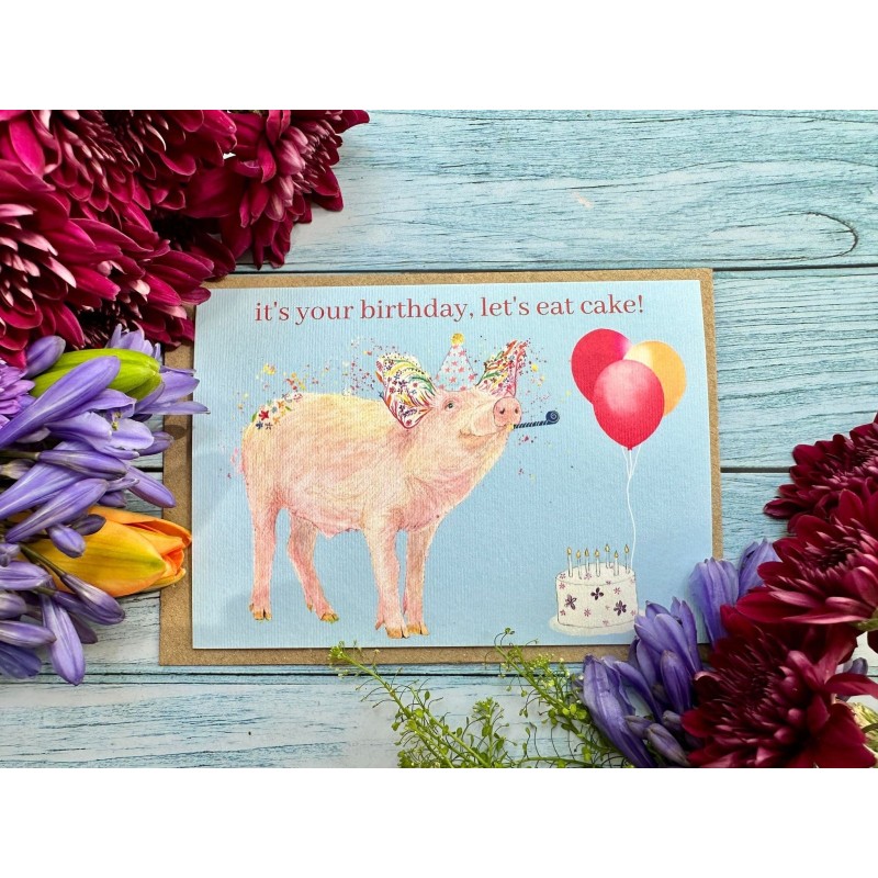 Let's Eat Cake Piggy Birthday Card