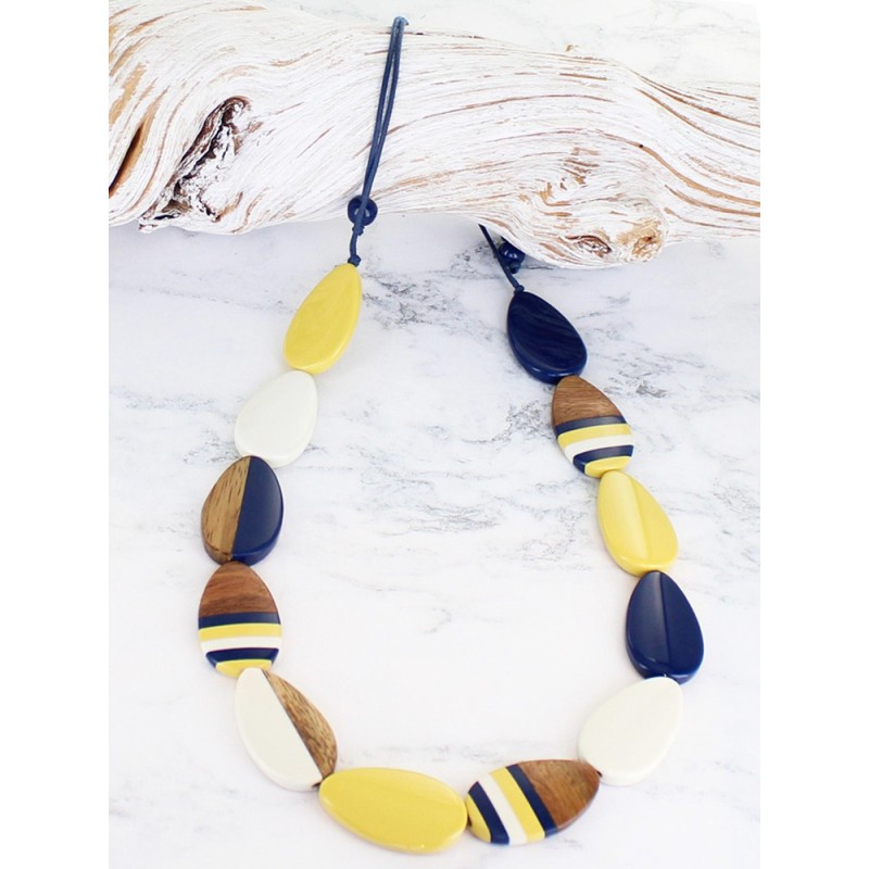 Resin & Wood Oval Pebble Necklace