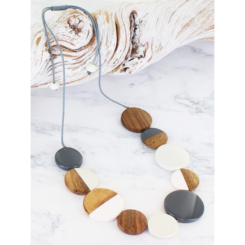 Resin and Wood Disc Necklace