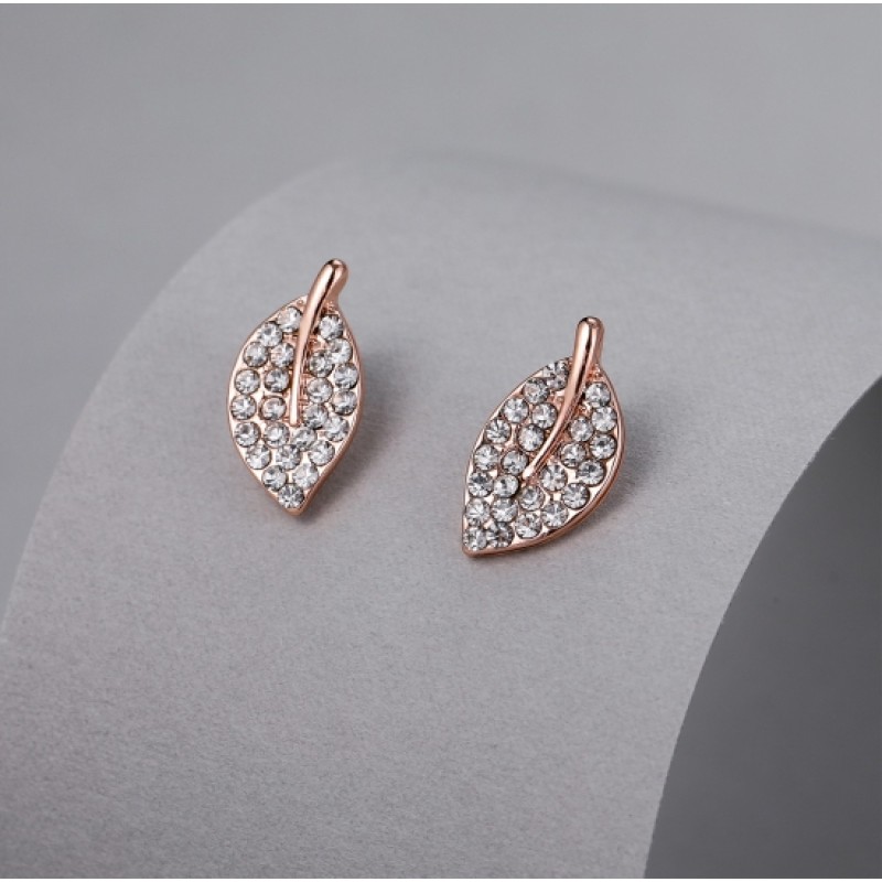 Rose Gold Diamanté Leaf Earrings