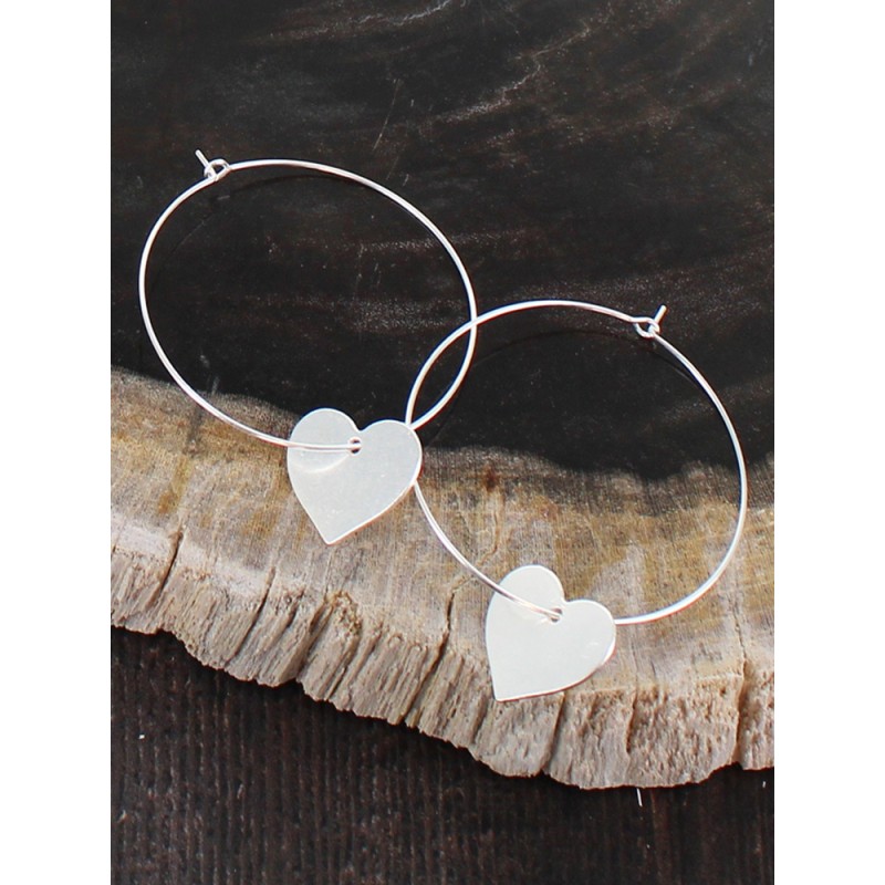 Simple Hoop With Heart Plated Charm Earrings