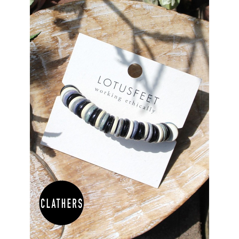 Lotus Feet Monochrome Stacked Wooden Bracelet