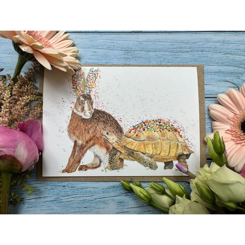 Watercolour Hare & Tortoise Greetings Card