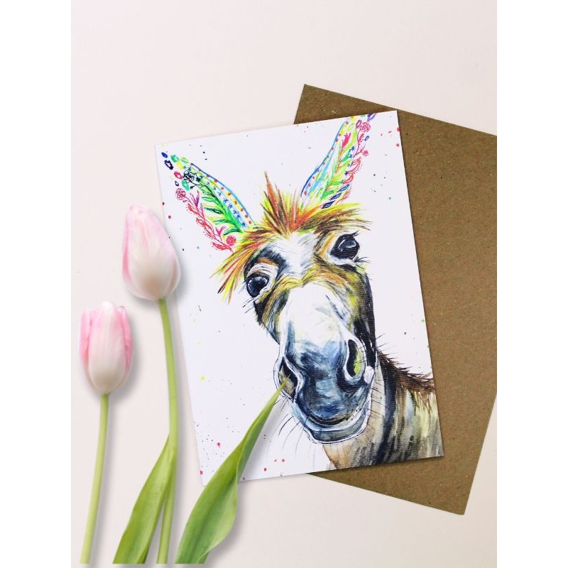 Watercolour Donkey Greetings Card