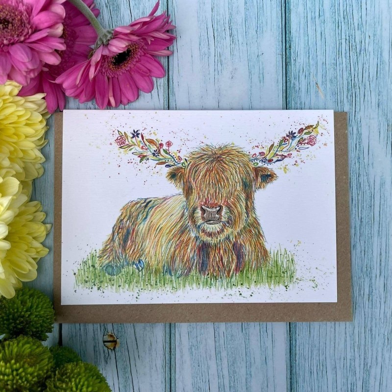 Watercolour Highland Cow Greetings Card