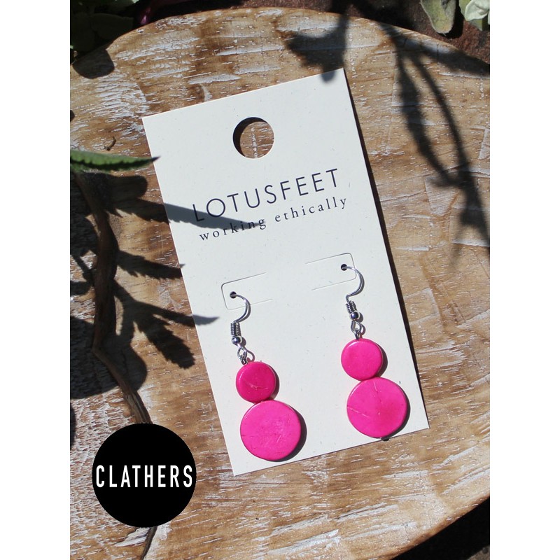 Lotus Feet Wooden Circles Drop Earrings