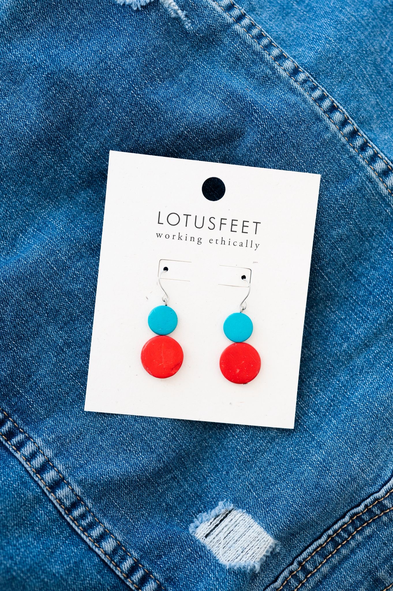 WOJEER0012 - 2 Wooden Circle Stack Drop Earrings