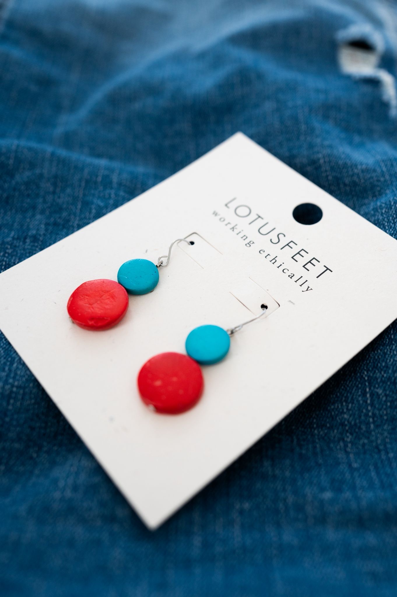 WOJEER0012 Wooden Circle Stack Drop Earrings