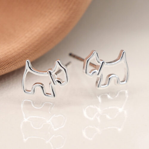 Silver Scottie Dog Stud Earrings