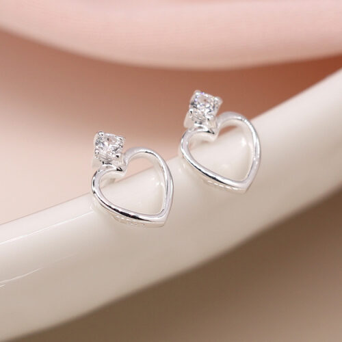 Heart & Crystal Cut Out Stud Earrings