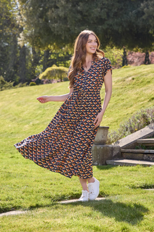 Retro Patterned Midi Dress