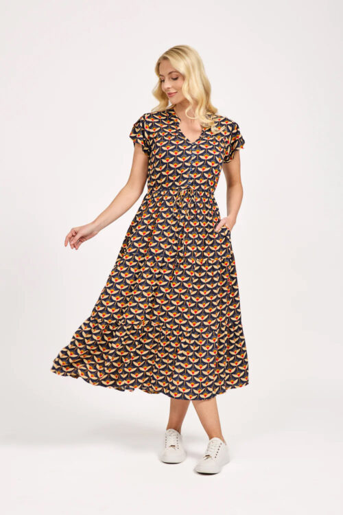 Retro Patterned Midi Dress