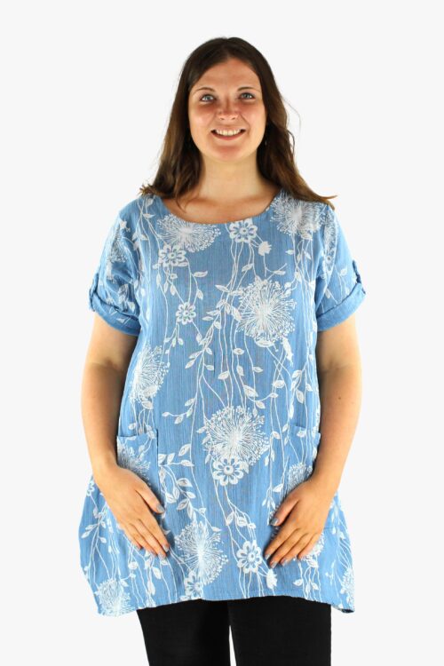 Long Floral Cotton Top with Pockets