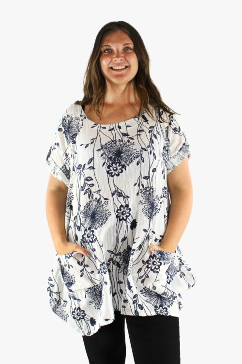 Long Floral Cotton Top with Pockets