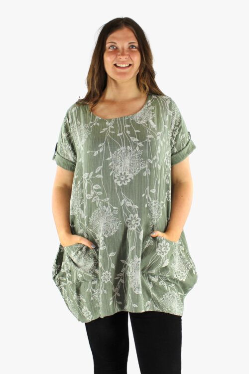 Long Floral Cotton Top with Pockets