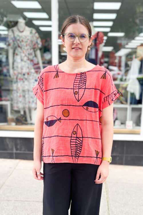WOCLTP0049 - 100% Cotton Fish Print Short Sleeve Top