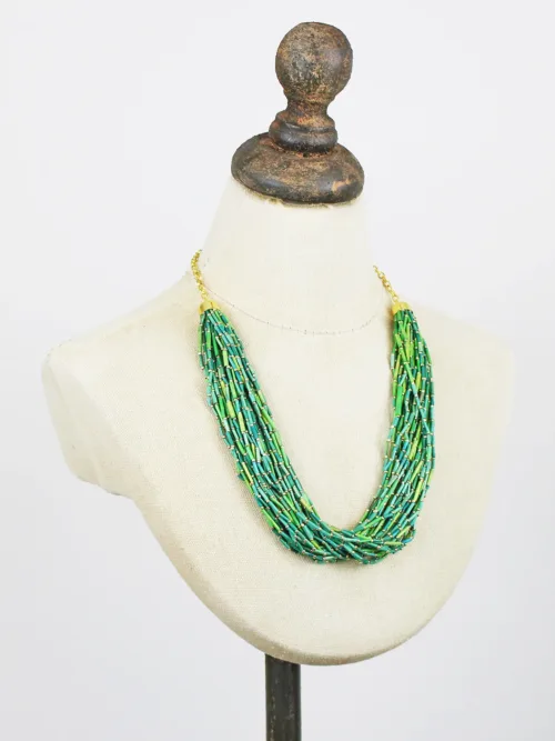 Suzie Blue Multi-Strand Tube Bead Necklace