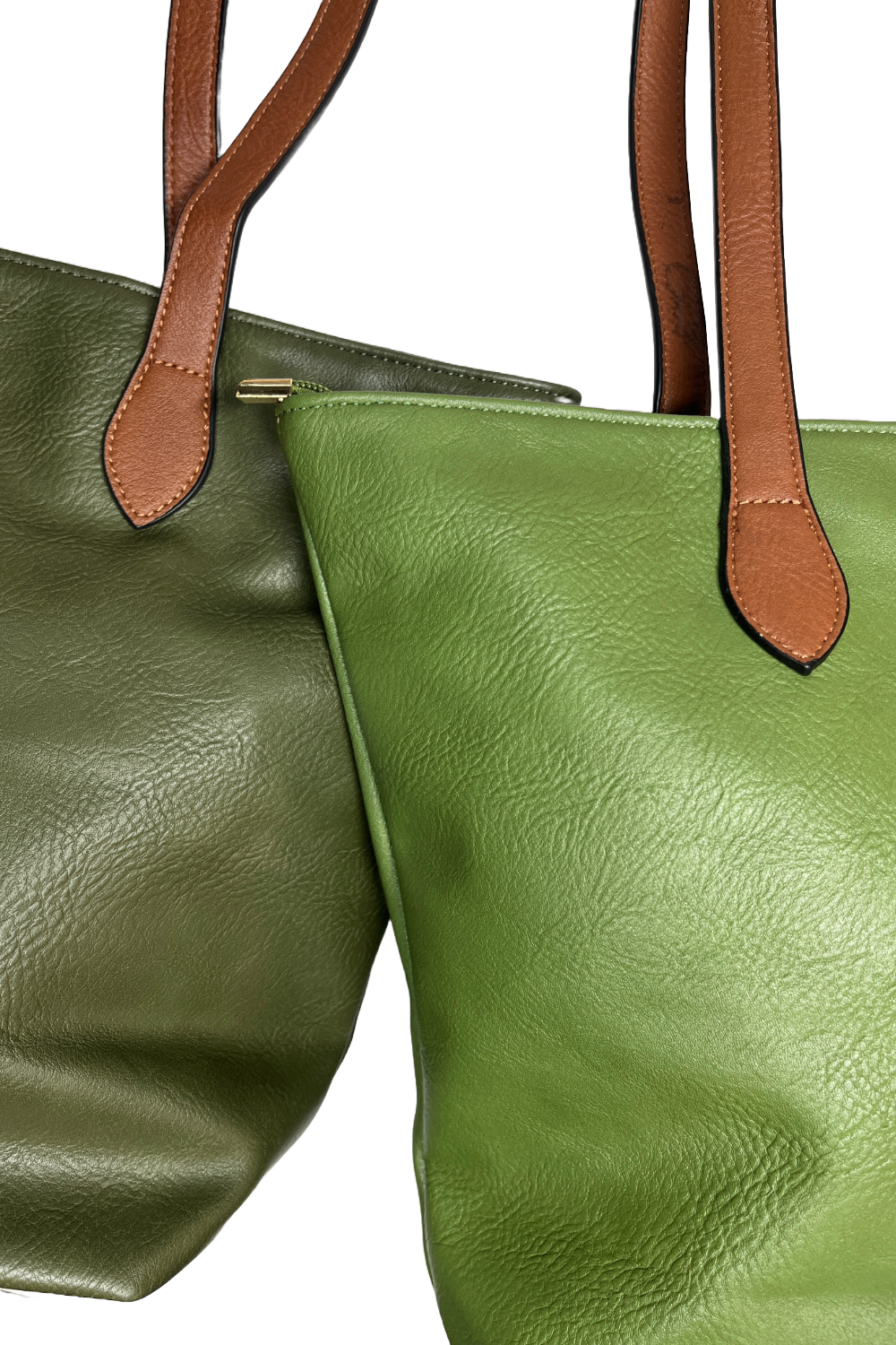 Website Bags-38-WOACBG0002 - Khaki & Racing Green Faux Leather Tote Bag
