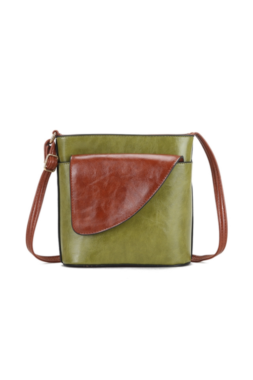 Structured Two Tone Leather Effect Crossbody Bag