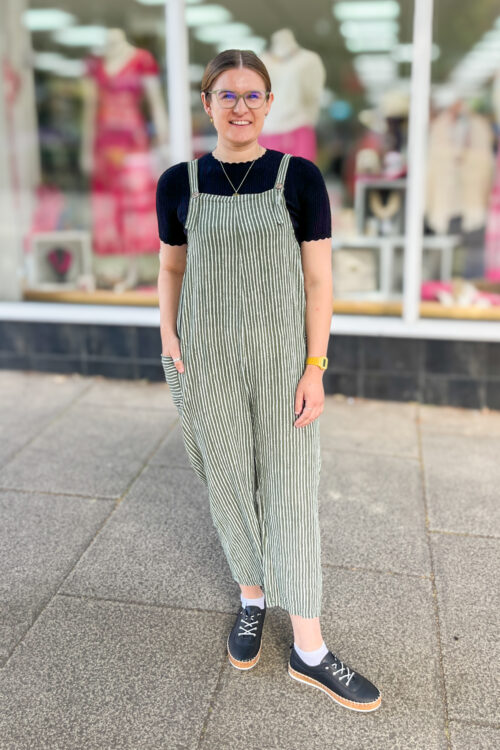 Striped Dungarees with Adjustable Button Straps