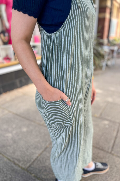 Striped Dungarees with Adjustable Button Straps
