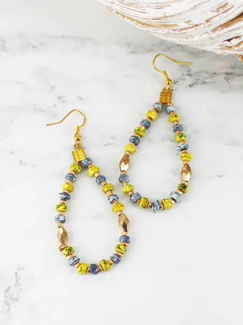 Multi Bead Teardrop Hoop Earrings
