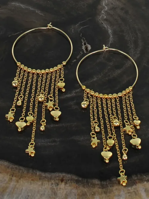 Gold Plated Hoop Earring with Drop Charms
