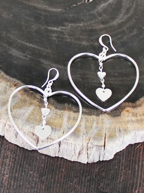 Open Heart Drop Charm Earrings