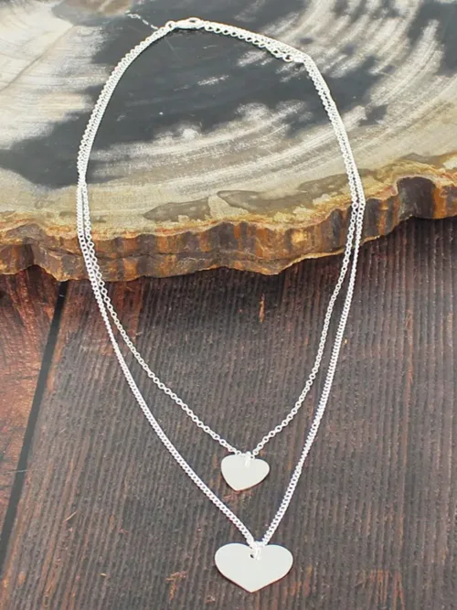 Silver Plated Stacked Heart Necklace