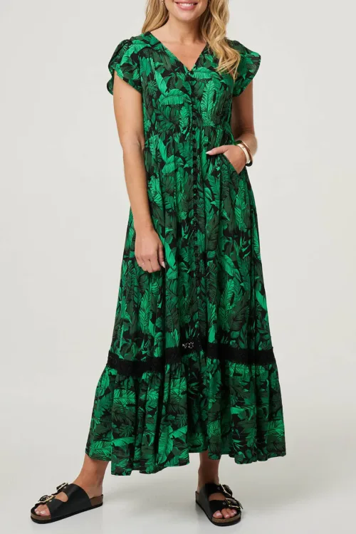 Stella Morgan Green Leaf Print Dress