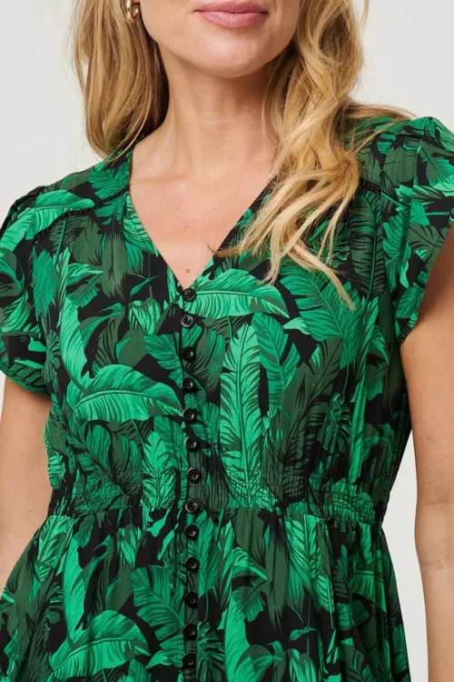 Stella Morgan Green Leaf Print Dress