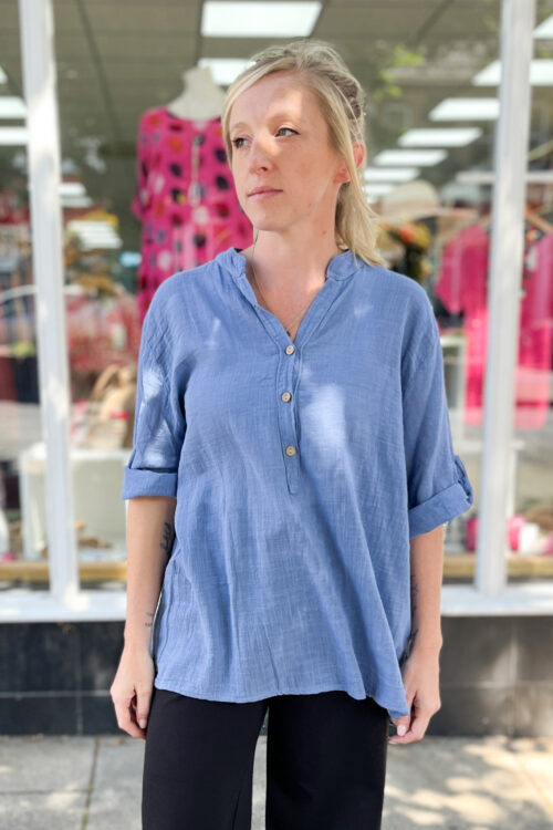 Plain Button Up Grandad Shirt