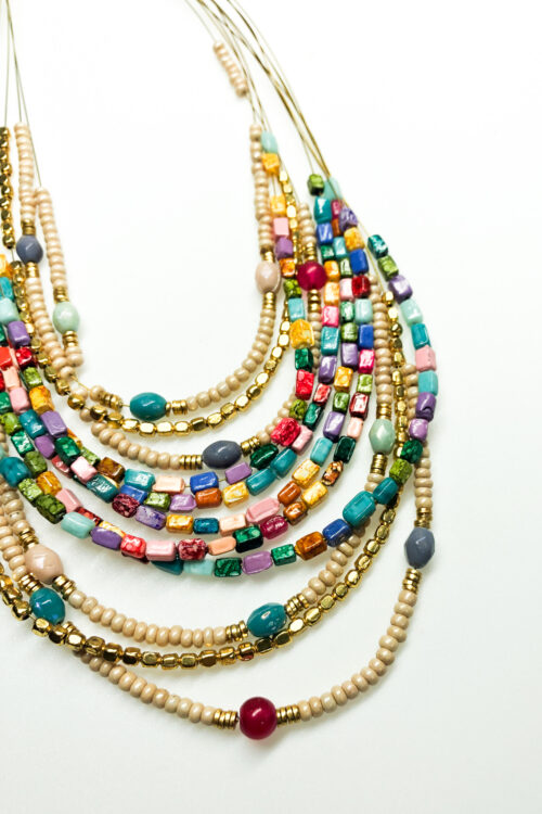 Wire Multi-Strand Chunky Beaded Necklace